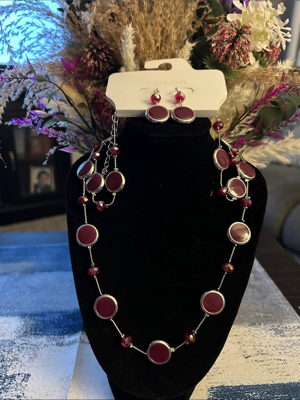 Color Street Burgundy Red Necklace and Earring Set
